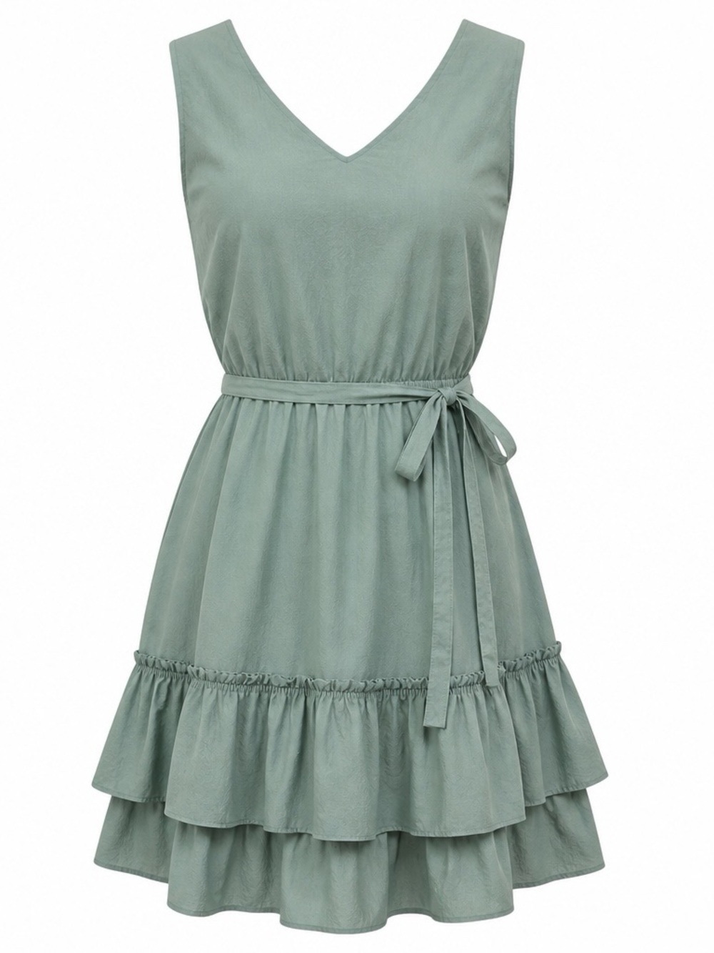 Calvin Klein Sage Green Satin Sleeveless Ruffle Hem Belted Dress Size 14